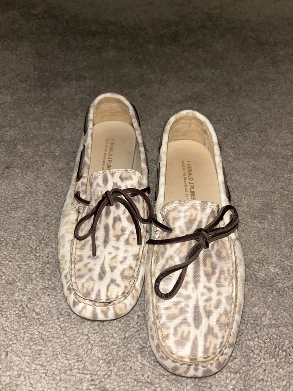 Donald J. Pliner Beige and Brown Leopard-Print Moccasins